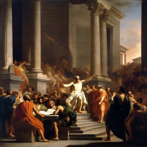 Demosthenes speaks before the people's assembly,  by Sebastiano Ricci


