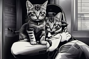 cat sits on a policeman's head