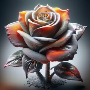 A rose plant, yellowish/reddish blossom, highlighted, orange/grey background,  dark palette,  high resolution and contrast,  high colour contrast,  intricately textured and detailed,  deep focus,  depth of field,  ultra quality ,ink art,Pomological Watercolor,DonM3x71nc710nXL,transparent fading,DonM1r0nF1l1ng5XL,DonMSp3ctr4lXL