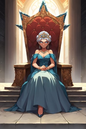 score_9, score_8_up, score_7_up, BREAK, 1girl, scottish, throne, gown, sitting