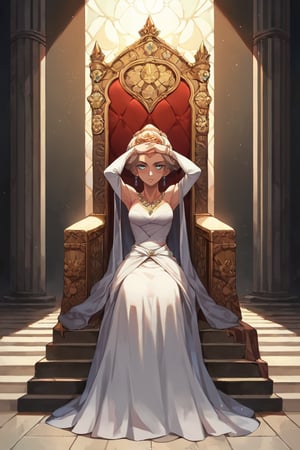 score_9, score_8_up, score_7_up, BREAK, 1girl, scottish, throne, gown, sitting