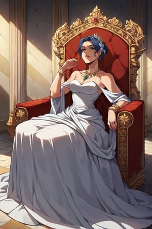 score_9, score_8_up, score_7_up, BREAK, 1girl, scottish, throne, gown, sitting, 