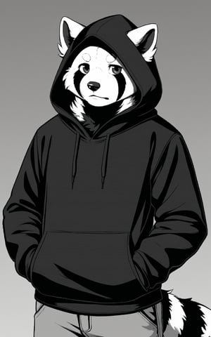 1_boy,Red Panda,Hoodies,Black and white,solo