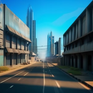 Futuristic post apocalyptic dystopian indian city in summer street view,Fine art photography style,Cinematic 