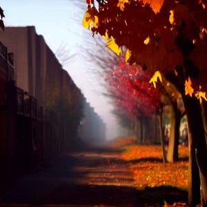 metropolitan post apocalyptic dystopian indian neighborhood street view in autumn