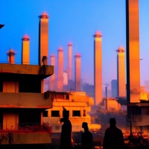 Futuristic post apocalyptic dystopian indian cityscape skyline during halloween in autumn