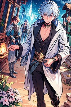 A young and handsome magic apprentice wearing a robe formed an adventure team with his friends in an ancient magical world to prepare for an expedition to find a lost treasure.,siams_helios_heros_r