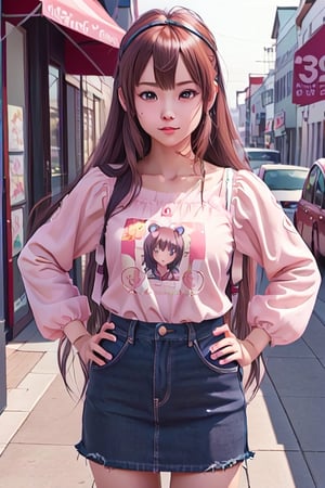 there is a woman, anime girl in real life, realistic young anime girl, portrait of cute anime girl, cute natural anime face, kawaii realistic portrait, realistic anime 3 d style, cute kawaii girl, attractive anime girl, photorealistic anime, mysterious coffee shop girl, young anime girl, cute anime girl, anime girl with long hair, hands on hips,