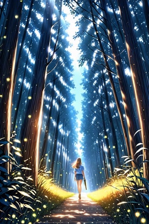 natural lighting, soft lighting, sunlight, HDR (High Dynamic Range), Maximum Clarity And Sharpness, Multi-Layered Textures,  fireflies,(Pencil_Sketch:1.2light theme blue sky