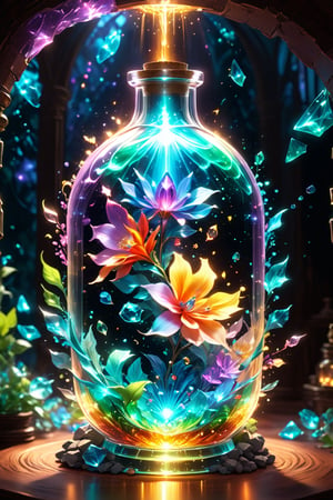 Delicate details, Splash art, The movie, (A cell bottle in a bottle ), cordialidad intricately detailed, fantastical, complementary colours, fantasy, concept art, 8k resolution blur background Vivid colors, Broken Glass effect, no background, stunning, something that even doesn't exist, mythical being, energy, molecular, textures, iridescent and luminescent scales, breathtaking beauty, pure perfection, divine presence, unforgettable, impressive, breathtaking beauty, Volumetric light, auras, rays, vivid colors reflects,Girl