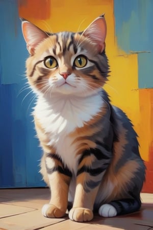 cartoon style. Oil Painting full size of a cat, comic style, coulorfull background, real cat