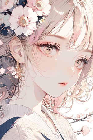 distinct_image, highres, hyper_detail eye, beautiful face, Illustration, masterpiece, 1 girl, solo, school uniform, knit cardigan, bobbed hair, light pink hair, gold eyes, flowers in the eyes, full body