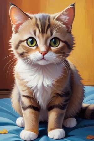 cartoon style. Oil Painting full size of a cat, comic style, coulorfull background, real cat