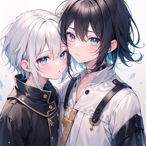 Girl with Whitehair and Golden eyes,
Boy with blackhair and Blue eyes

