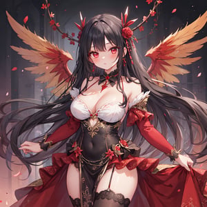 magic Girl with black Doubletailhair and beautiful detailed red eyes.