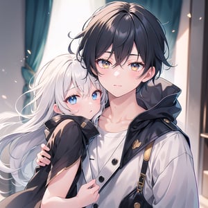Girl with Whitehair and Golden eyes
boy with blackhair and Blue eyes 