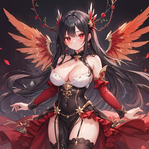 magic Girl with black Doubletailhair and beautiful detailed red eyes.