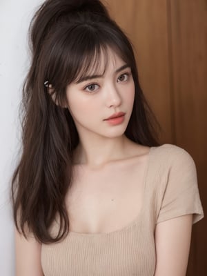 pretty chinese mix girl in malaysia, 30 years old. Average body, bright honey eyes with sharp size, full lips, long eyelashes. Black, ponytail, soul and spiritual mentor. T-Shirts,cinematic,photorealistic,masterpiece,1 girl 