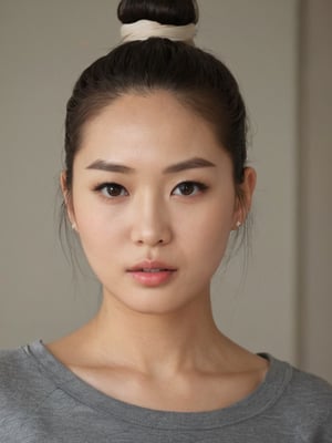 pretty korean mix french girl, 30 years old. Average body, bright honey eyes with sharp size, full lips, long eyelashes. Black, ponytail, soul and spiritual mentor. T-Shirts,cinematic,photorealistic,masterpiece,1 girl ,best quality