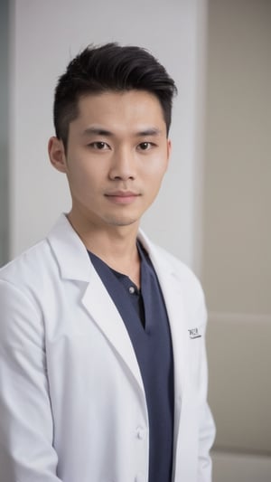 good_looking, chinese mix taiwanese guy, 35 years old, average_body, bright_honey_eyes_normal size, full_lips, long_eyelashes, black_undercut_side_part_gelled hair, Immunonutritionist_lecturer, soul_spiritual_mentor, smart, full_body, doctor_suits