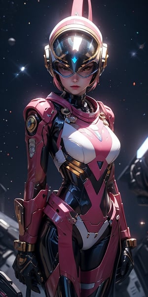 a girl, thunder yellow jacket, tight suit,Space helm of the 1960s,and the anime series G Force of the 1980s,Darf Punk wlop glossy skin, ultrarealistic sweet girl, space helm 60s, holographic, holographic texture, the style of wlop, space, 