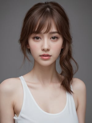 beautiful korean mix french girl, 30 years old. Average body, bright honey eyes with sharp size, full lips, long eyelashes. Black, ponytail, soul and spiritual mentor. T-Shirts,cinematic,photorealistic,masterpiece,1 girl ,best quality, sharp_nose, half_body,enchant3d