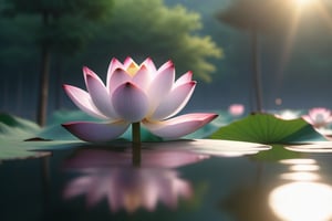 heyun, Depth of Field, Lotus, Outdoor, Reflection, Water, Landscape, Landscape,(masterpiece:1.2),best quality,highres,extremely detailed CG,perfect lighting,8k wallpaper