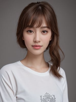 beautiful korean mix french girl, 30 years old. Average body, bright honey eyes with sharp size, full lips, long eyelashes. Black, ponytail, soul and spiritual mentor. T-Shirts,cinematic,photorealistic,masterpiece,1 girl ,best quality, sharp_nose, half_body,enchant3d, smile