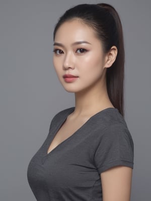 pretty chinese mix girl in malaysia, 30 years old. Average body, bright honey eyes with sharp size, full lips, long eyelashes. Black, ponytail, soul and spiritual mentor. T-Shirts,cinematic,photorealistic