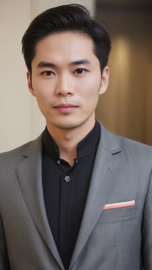 Good_Looking, chinese mix taiwanese guy, 35 years old, average_body, bright_honey_eyes_normal size, full_lips, long_eyelashes, black_undercut_side_part_gelled hair, Immunonutritionist_lecturer, soul_spiritual_mentor, smart, full_body, doctor_suits