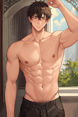 masterpiece, best quality, boy, solo, male, abdominal muscle,1boy, intricate details,1guy