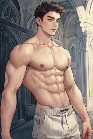 masterpiece, best quality, boy, solo, male, abdominal muscle,1boy, intricate details,1guy,