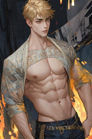 masterpiece, best quality, boy, solo, male, abdominal muscle,1boy, intricate details,1guy,1girl