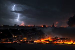 (((((Viewed_from_street:1.7))))),(((((dark_sky_with_lightning:1.7))))),(((((((burning_whole_Phnom_Penh_city_with_huge_larva_fire,ground_cracking,buildings_falling_down_from_sky:1.5))))))),4K cinematic quality reminiscent of an epic Steven Spielberg movie still, sharp focus on emitting diodes, smoke tendrils, artillery-induced sparks, with detailed racks and a motherboard evoking Pascal Blanche and Rutkowski Repin’s ArtStation hyperrealism, matte painting, character design detailed in the style of "Blade Runner," octane rendering, ultra-realistic.,worldoffire,(blue:1.5),(red:1.5)