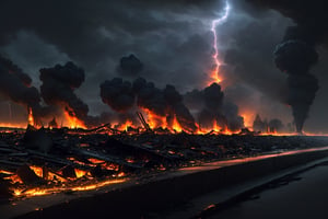 (((((Viewed_from_street:1.7))))),(((((dark_sky_with_lightning:1.7))))),(((((((burning_whole_Phnom_Penh_city_with_huge_larva_fire,ground_cracking,burning_buildings_falling_down:1.7))))))),4K cinematic quality reminiscent of an epic Steven Spielberg movie still, sharp focus on emitting diodes, smoke tendrils, artillery-induced sparks, with detailed racks and a motherboard evoking Pascal Blanche and Rutkowski Repin’s ArtStation hyperrealism, matte painting, character design detailed in the style of "Blade Runner," octane rendering, ultra-realistic.,worldoffire,(blue:1.5),(red:1.5)