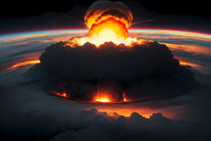 (((((Nuclear_blast_from_a_9,144,679,879-tonnes_TNT_explosion))))),(((((viewed_from_above_space:1.7))))),(((((90,000_kilometers_megatall_montrous_clouds:1.7))))),(((((((destroyed_whole_Earth_with_huge_larva_fire,Earth_apocalypse:1.7))))))),4K cinematic quality reminiscent of an epic Steven Spielberg movie still, sharp focus on emitting diodes, smoke tendrils, artillery-induced sparks, with detailed racks and a motherboard evoking Pascal Blanche and Rutkowski Repin’s ArtStation hyperrealism, matte painting, character design detailed in the style of "Blade Runner," octane rendering, ultra-realistic.
