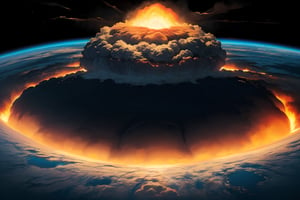 (((((1_nuclear_blast_from_a_9,144,679,879-tonnes_TNT_explosion:1.6))))),(((((viewed_from_above_space:1.7))))),(((((90,000_kilometers_megatall_montrous_monster_clouds:1.7))))),(((((((destroyed_whole_Earth_with_huge_larva_fire,Earth_apocalypse:1.7))))))),4K cinematic quality reminiscent of an epic Steven Spielberg movie still, sharp focus on emitting diodes, smoke tendrils, artillery-induced sparks, with detailed racks and a motherboard evoking Pascal Blanche and Rutkowski Repin’s ArtStation hyperrealism, matte painting, character design detailed in the style of "Blade Runner," octane rendering, ultra-realistic.