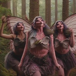 Prompt: Pink and purple makeup, gorgeous makeup, 3 girls in the middle of the forest, mushrooms, fairy dance, four eyes, Full body, dark pink short curly hair, cured and detailed outfit, her hair is long and wavy, her hair is long, 4k, 18k, hairstyle, perfect face, Melanie, Adele, Long hair, masterpiece high quality 18K, Hyperrealism, Realistic vision, rosy cheeks, realistic woman, a girl, Woman, best quality, woman, high quality, good lighting, A woman , fairy00, Long hair, Pink skin, four eyes, Fancy, model, A woman. Pink and purple makeup, gorgeous makeup, long train skirt, forest00, pink skin, four eyes, Full body, two girls, dark pink short curly hair, cured and detailed outfit, her hair is long and wavy, her hair is long, 4k , 18k, hairstyle, perfect face, Melanie, Adele, Long hair, masterpiece high quality 18K, Hyperrealism, Realistic vision, rosy cheeks, realistic woman, a girl, Woman, best quality, woman, high quality, good lighting, A woman, trio00, Long hair, Pink skin, four eyes, Fancy, model, A woman,Big Quality, Masterpiece, High Quality,Melanie Martinez, Beautiful, 3girls,4 eyes, Nymph, Pink Skin