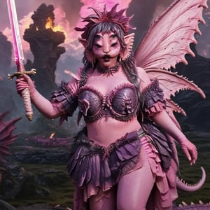 Pink and purple makeup, gorgeous makeup, a girl who is on top of a big pink dragon while there is fire all over the place, the girl wears armor and in her right hand she has a sword, four eyes, Full body, dark pink short curly hair, cured and detailed outfit, her hair is long and wavy, her hair is long, 4k, 18k, hairstyle, perfect face, Melanie, Adele, Long hair, masterpiece high quality 18K, Hyperrealism, Realistic vision, rosy cheeks, realistic woman , a girl, Woman, best quality, woman, high quality, good lighting, A woman, dragon00, Long hair, Pink skin, four eyes, Fancy, model, A woman. Pink and purple makeup, gorgeous makeup, long train skirt, sword00, pink skin, four eyes, Full body, a girl, dark pink short curly hair, cured and detailed outfit, her hair is long and wavy, her hair is long, 4k , 18k, hairstyle, perfect face, Melanie, Adele, Long hair, masterpiece high quality 18K, Hyperrealism, Realistic vision, rosy cheeks, realistic woman, a girl, Woman, best quality, woman, high quality, good lighting, A woman, armor00, Long hair, Pink skin, four eyes, Fancy, model, A woman,Big Quality, Masterpiece, High Quality,Melanie Martinez, Beautiful, 1girl,4 eyes, Nymph, Pink Skin, Armor, sword, a girl holding a sword in her right hand, a girl on top of a large pink dragon, large pink dragon, dragon, large dragon, pink dragon, shining armor, pointed sword, fire around, fire, fire