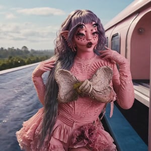 Pink and purple makeup, gorgeous makeup, a girl who is inside a large red fruit juice because the water/juice is too reddish, red00, pink skin, four eyes, Full body, dark pink short curly hair, cured and detailed outfit, her hair is long and wavy, her hair is long, 4k, 18k, hairstyle, perfect face, Melanie, Adele, Long hair, masterpiece high quality 18K, Hyperrealism, Realistic vision, rosy cheeks, realistic woman, a girl, Woman , best quality, woman, high quality, good lighting, A woman, reddish00, Long hair, Pink skin, four eyes, Fancy, model, A woman. Pink and purple makeup, gorgeous makeup, long train skirt, juice00, pink skin, four eyes, Full body, a girl, dark pink short curly hair, cured and detailed outfit, her hair is long and wavy, her hair is long, 4k , 18k, hairstyle, perfect face, Melanie, Adele, Long hair, masterpiece high quality 18K, Hyperrealism, Realistic vision, rosy cheeks, realistic woman, a girl, Woman, best quality, woman, high quality, good lighting, A woman, redjuice00, Long hair, Pink skin, four eyes, Fancy, model, A woman,Big Quality, Masterpiece, High Quality,Melanie Martinez, Beautiful, 1girl,4 eyes, Nymph, Pink Skin,