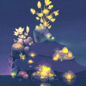 (((glowing,Phosphora,glowing Phosphora plant,glowing Phosphora rocks))),glowing,Phosphora,glowing Phosphora plant,glowing Phosphora rocks,Aurora Background,In a serene and mystical scene, a glowing Phosphora plant stands tall amidst a bed of glowing Phosphora rocks. The soft, ethereal light emanates from the plant's delicate petals and the rocks' crystalline structure, casting an otherworldly glow across the darkening Aurora background.