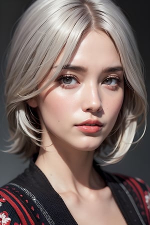 1girl, solo, upper body, grey hair, lips, traditional media, realistic