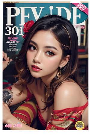 1girl, solo, full body, beautiful gradient hair color, lips, traditional media, reality, pop idol magazine, title font "New idol is coming", attractive cover with beautiful people, jpop cover 80s,TY