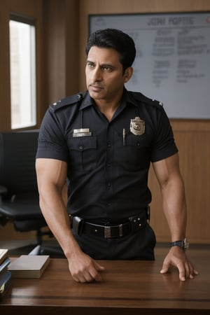 Inspector Mathur has sharp, observant brown eyes that reflect his dedication to justice. His short, neat black hair and clean-shaven face complement his strong jawline and rugged complexion. He has a fit, athletic build, and his serious expression often conveys his commitment to upholding the law.

In the interrogation room, Inspector Mathur’s sharp, observant brown eyes bore into the suspect. His short, neat black hair and clean-shaven face enhance his strong jawline and rugged complexion. Clad in his professional attire, his fit, athletic build leans forward, his serious expression conveying his relentless pursuit of justice.