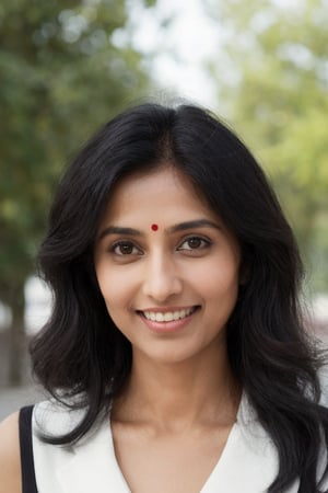 Geeta Vishwas has expressive, warm brown eyes that reflect her intelligence and compassion. Her shoulder-length, wavy black hair frames her delicate features and smooth, fair complexion. She has a slender, graceful figure, and her friendly smile often reveals her determination to uncover the truth.

Geeta stands in front of a news camera, her expressive, warm brown eyes filled with determination. Her shoulder-length, wavy black hair frames her delicate features and smooth, fair complexion. Dressed in a professional outfit, her slender, graceful figure is poised confidently, her friendly smile reflecting her passion for journalism.

