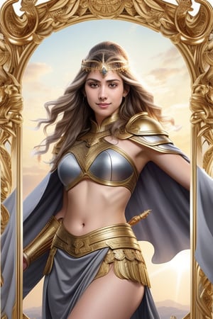 Athena has piercing, almond-shaped grey eyes that convey wisdom and strength. Her long, wavy golden hair cascades down her back, complementing her radiant, sun-kissed complexion. She has a statuesque and athletic figure, exuding both grace and power. Her noble and confident smile, framed by her high cheekbones and full lips, reflects her divine authority and intelligence.
Athena stands on a hill overlooking a battlefield, her piercing, almond-shaped grey eyes filled with strategic foresight. Her long, wavy golden hair cascades down her back, complementing her radiant, sun-kissed complexion. Clad in resplendent armor and a flowing cape, her statuesque and athletic figure exudes leadership and strength. Her noble and confident smile underscores her role as a warrior goddess.