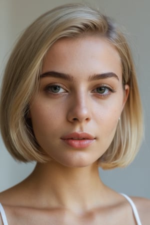 photography, realistic, raw photo, reddit, closeup, italian girl, 18 years old, blonde straight bob hair, translucent exquisite top