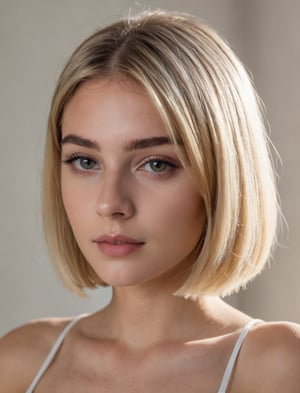 photography, realistic, raw photo, reddit, closeup, italian girl, 18 years old, blonde straight bob hair, translucent exquisite top