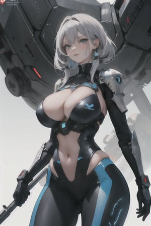 2 girls, looking around, weapons at the ready, dynamic stance, huge breasts, huge curvy hips, narrow waist, skinny, skin tight battle suit, cerulean blue, armor, futuristic, sci-fi, cyberware, cybertech, unexplored world, mist, ancient marvelous structures, ultra highres, atmosphere of mystery and danger, (detailed face:1.2), (detailed eyes:1.2), detailed background, intricate, foggy landscape, masterpiece, best quality