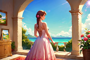 score_9, score_8_up, score_7_up, (1girl) looking at camera, braids, smiling, dress, rural envionment, lens flare, beautiful day (fabric with intricate pattern:1.2), (insanely detailed:1.2), ((masterpiece)), (painting:1.1), (digital painting:1.1)